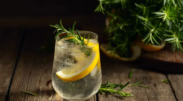 Un rinfrescante gin tonic con limone e rosmarino, perfetto per la tua ricetta estiva.