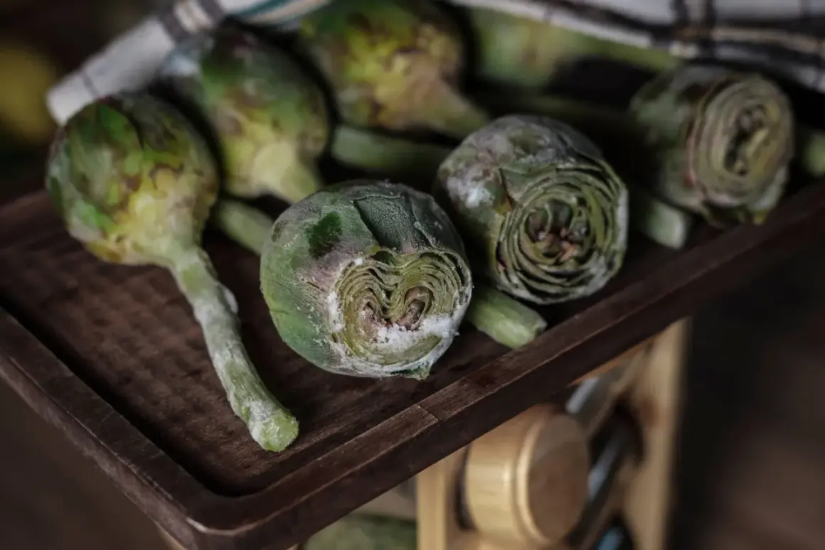 Carciofi freschi su un tagliere di legno, pronti per imparare come congelare i carciofi e conservarli per l'inverno.